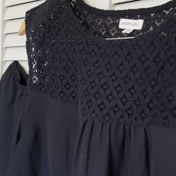 Jennifer & Grace Cold Shoulder Blouse, Black, 1X - Picture 5 of 9